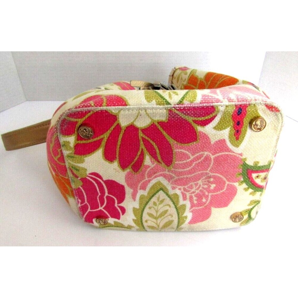 Spartina 449 Daufuskie Floral Bucket Bag Linen Leather Shoulder Purse - Picture 9 of 12